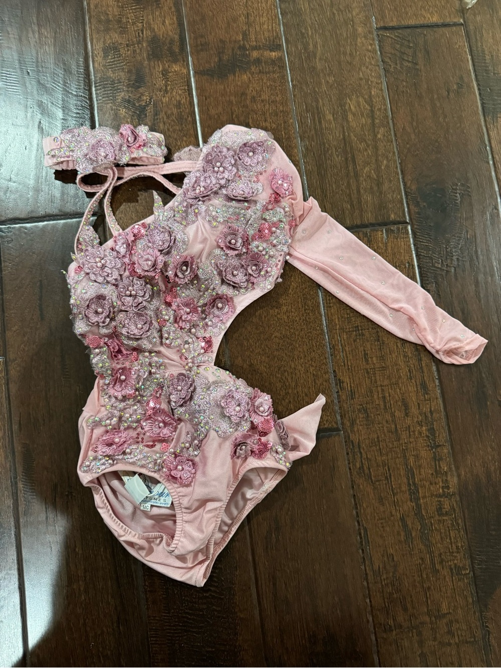 Glamour Pink Floral Embellished One-Shoulder Dance Costume - Child Medium CM MC